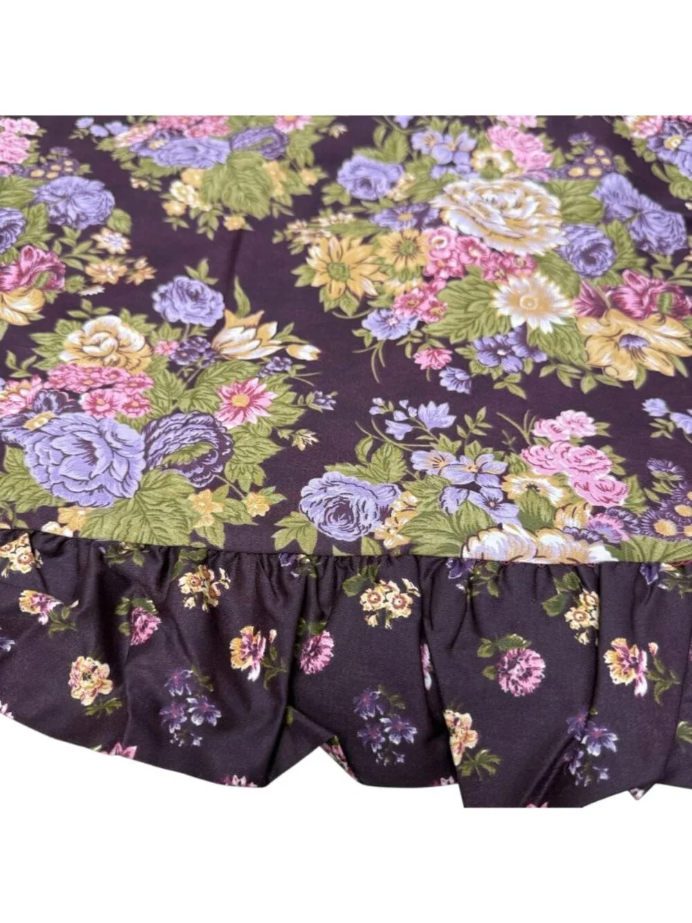 APRIL CORNELL Shower Curtain Cotton Fabric Ruffle Plum Purple Cottage Floral NWT